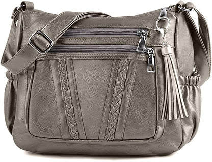 ELDA Chic Crossbody: Soft PU Leather Multi-Pocket Bag