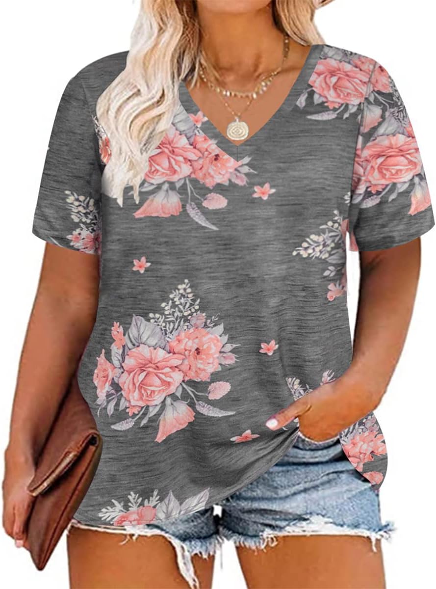 Floral V-Neck Plus Size Tunic Tops for Women