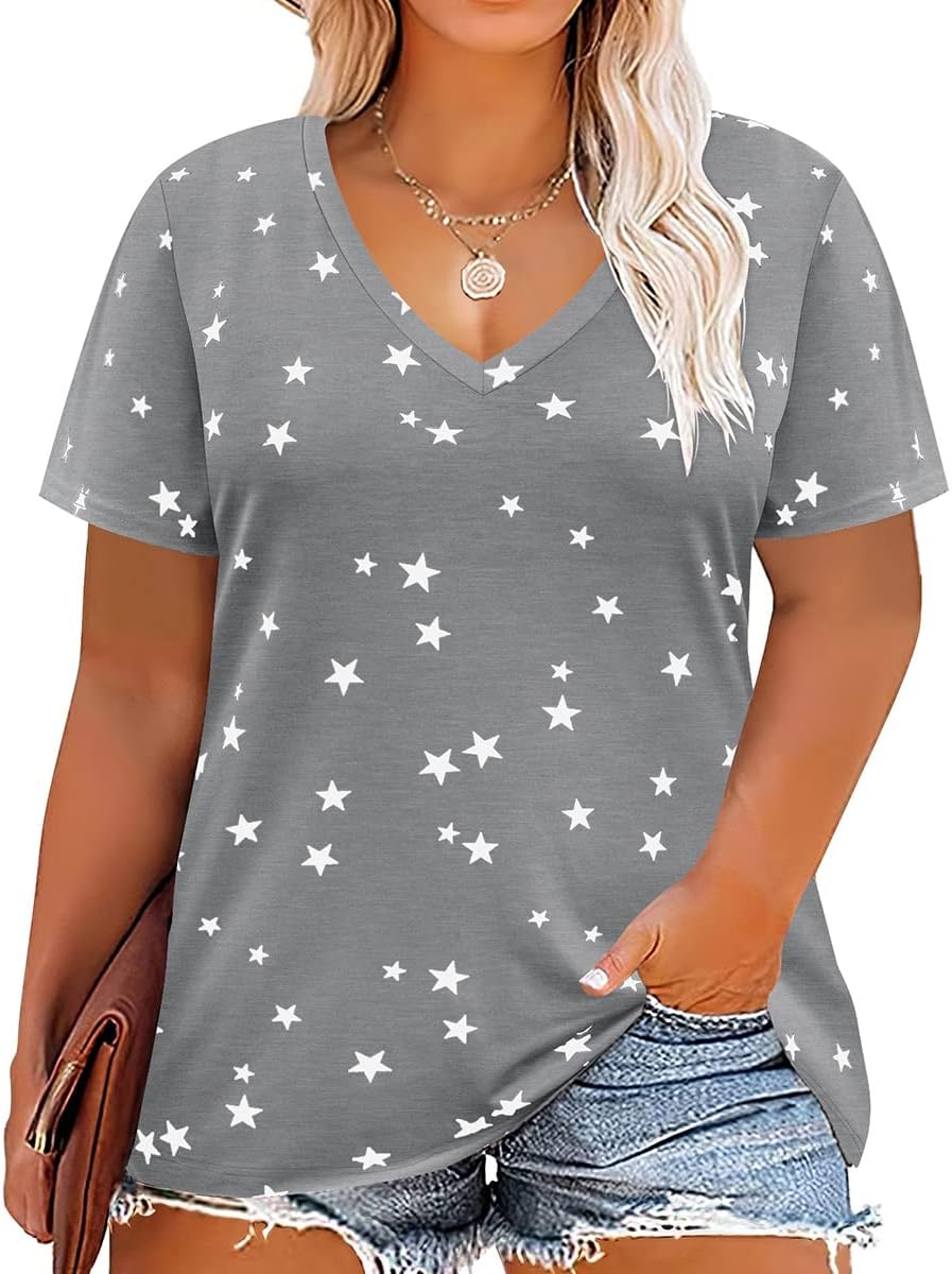 Floral V-Neck Plus Size Tunic Tops for Women