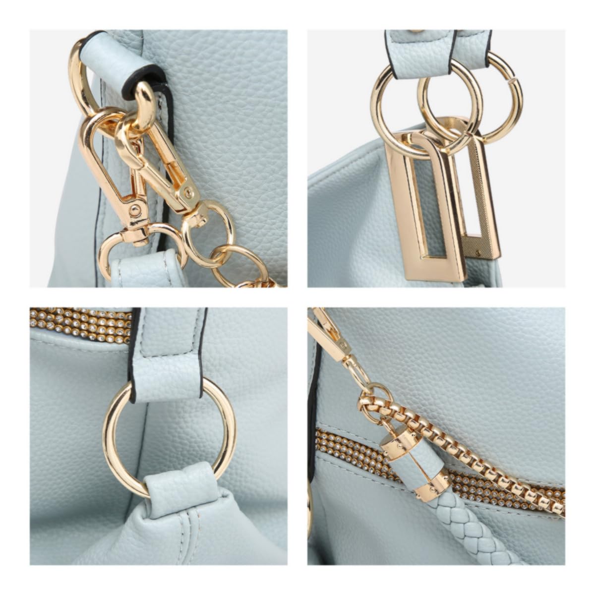 Dasein Luxe Vegan Hobo Bag with Rhinestones