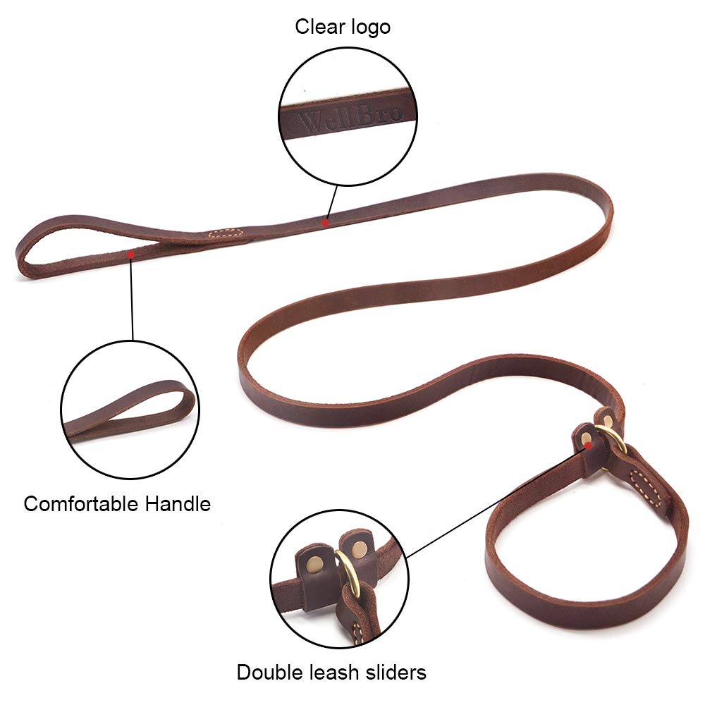 BronzeBark Slip Lead: Real Leather Adjustable Leash