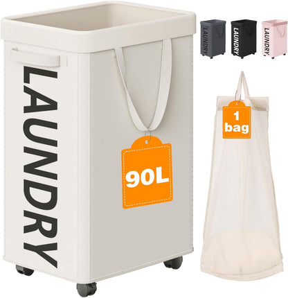 RollAway 90L Laundry Basket with Removable Bag