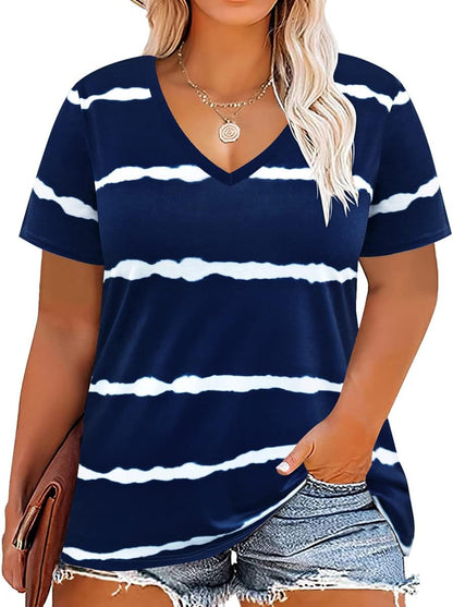 Floral V-Neck Plus Size Tunic Tops for Women