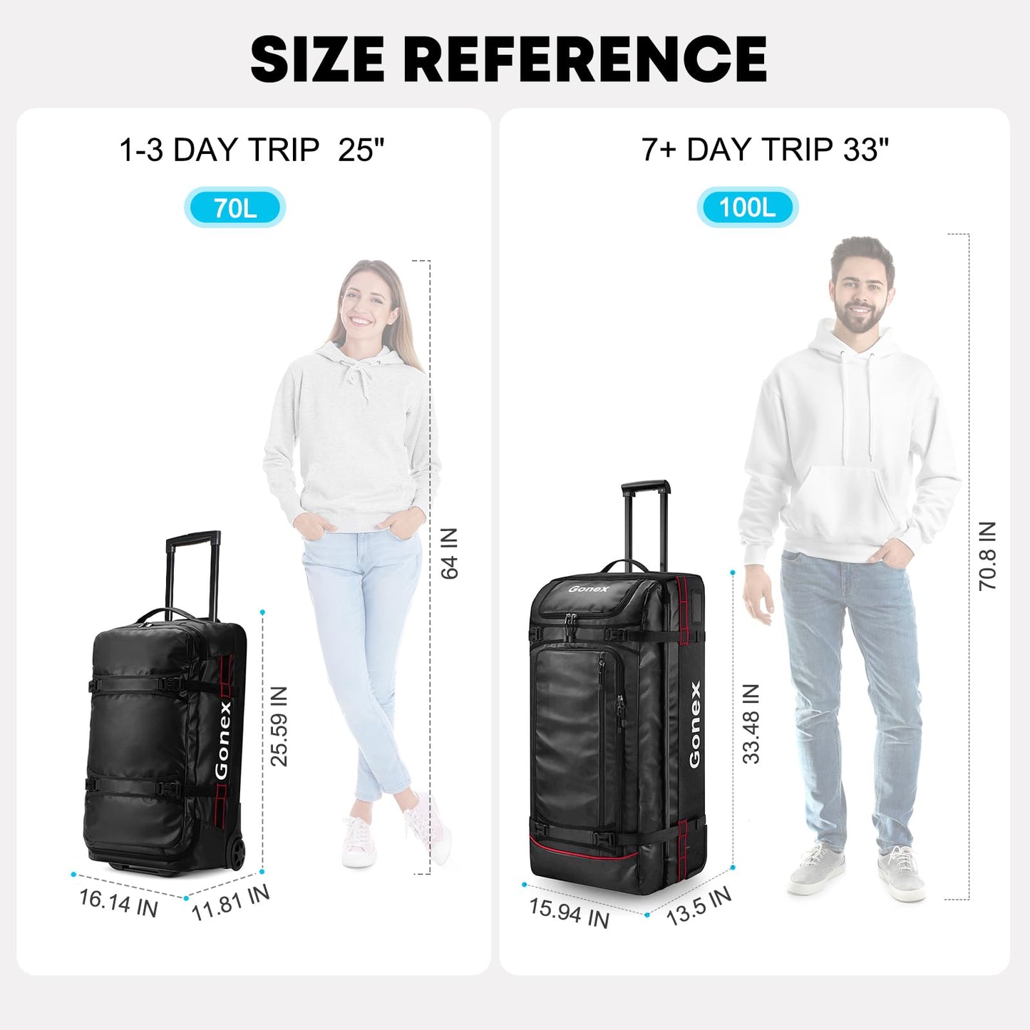 Gonex 70L Wheeled Duffle - Olive Green Travel Bag