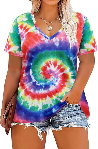 Floral V-Neck Plus Size Tunic Tops for Women