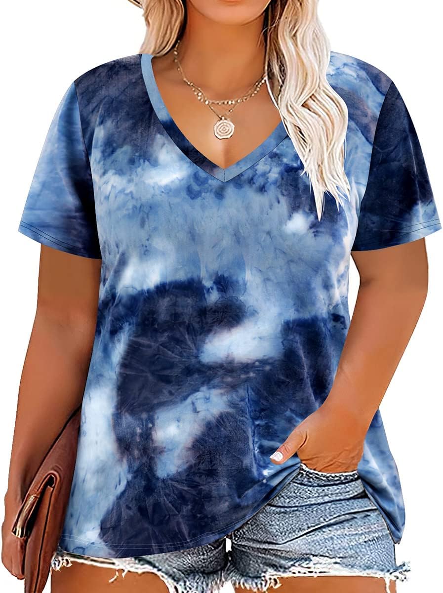 Floral V-Neck Plus Size Tunic Tops for Women