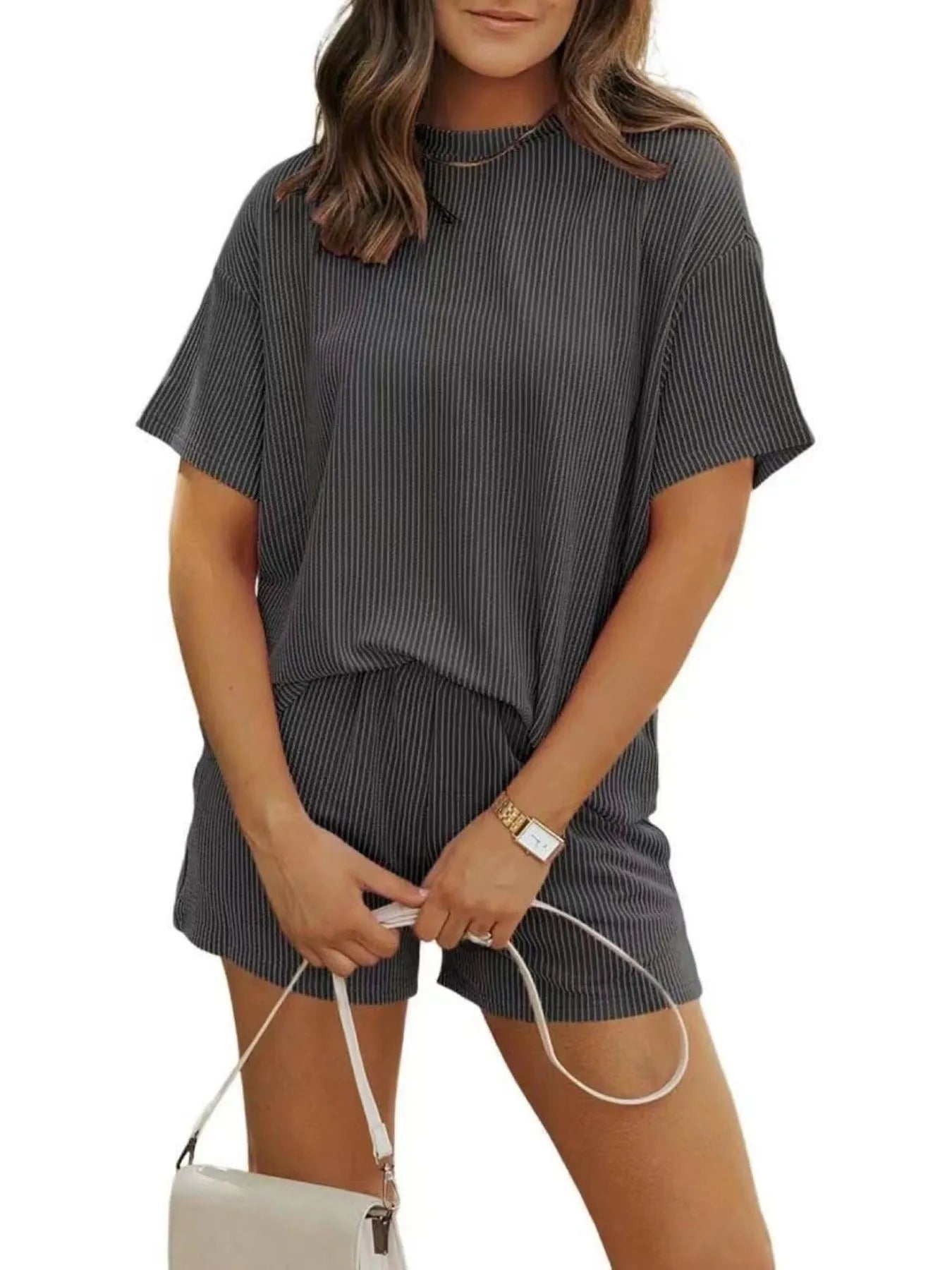 Full Size Ribbed Short Sleeve Top and Shorts Two-Piece Set Plus Size - Premium Sleepwear from Trendsi - Just $34.99! Shop now at Handbags Specialist Headquarter