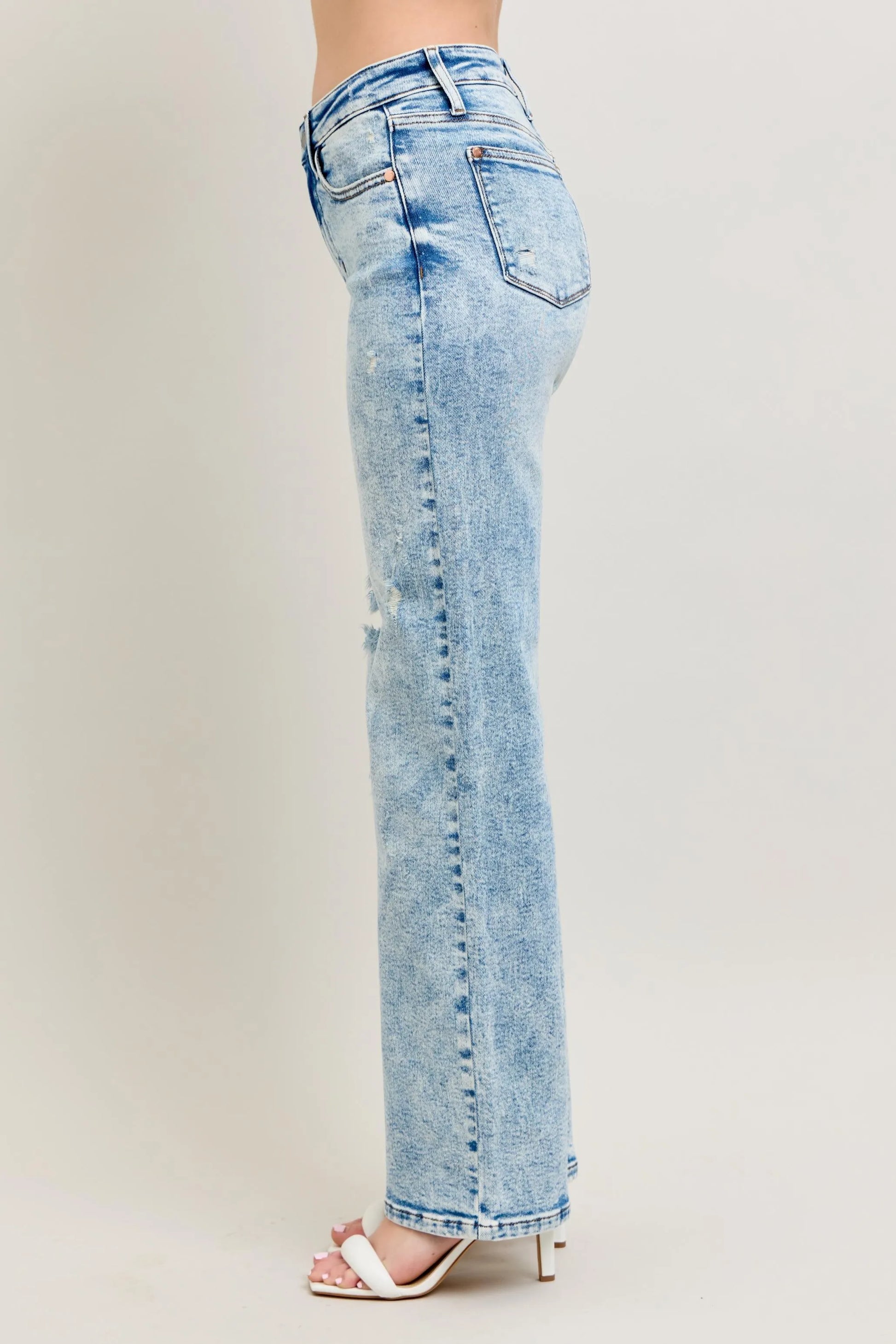 Judy Blue Full Size Hw Mineral Wash Destroy 90's Straight Jeans Plus Size - Premium Women / Jeans & Denim from Trendsi - Just $69.99! Shop now at Handbags Specialist Headquarter