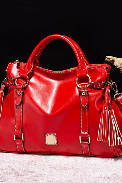 PU Leather Handbag with Tassels.
