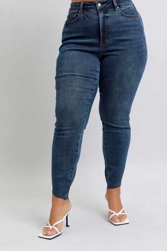 Judy Blue Full Size High Waist Tummy Control Step Hem Skinny Jeans Plus Size - Premium Women / Jeans & Denim from Trendsi - Just $61.99! Shop now at Handbags Specialist Headquarter