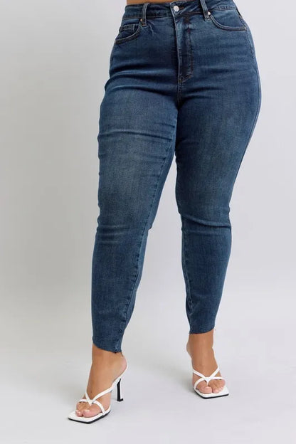 Judy Blue Full Size High Waist Tummy Control Step Hem Skinny Jeans Plus Size - Premium Women / Jeans & Denim from Trendsi - Just $61.99! Shop now at Handbags Specialist Headquarter