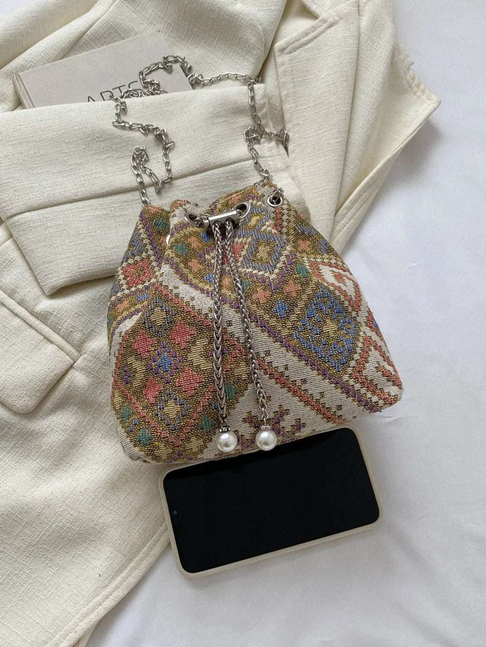 Printed Chain Bucket Bag - Premium Crossbody Bag from Trendsi - Just $19.99! Shop now at Handbags Specialist Headquarter