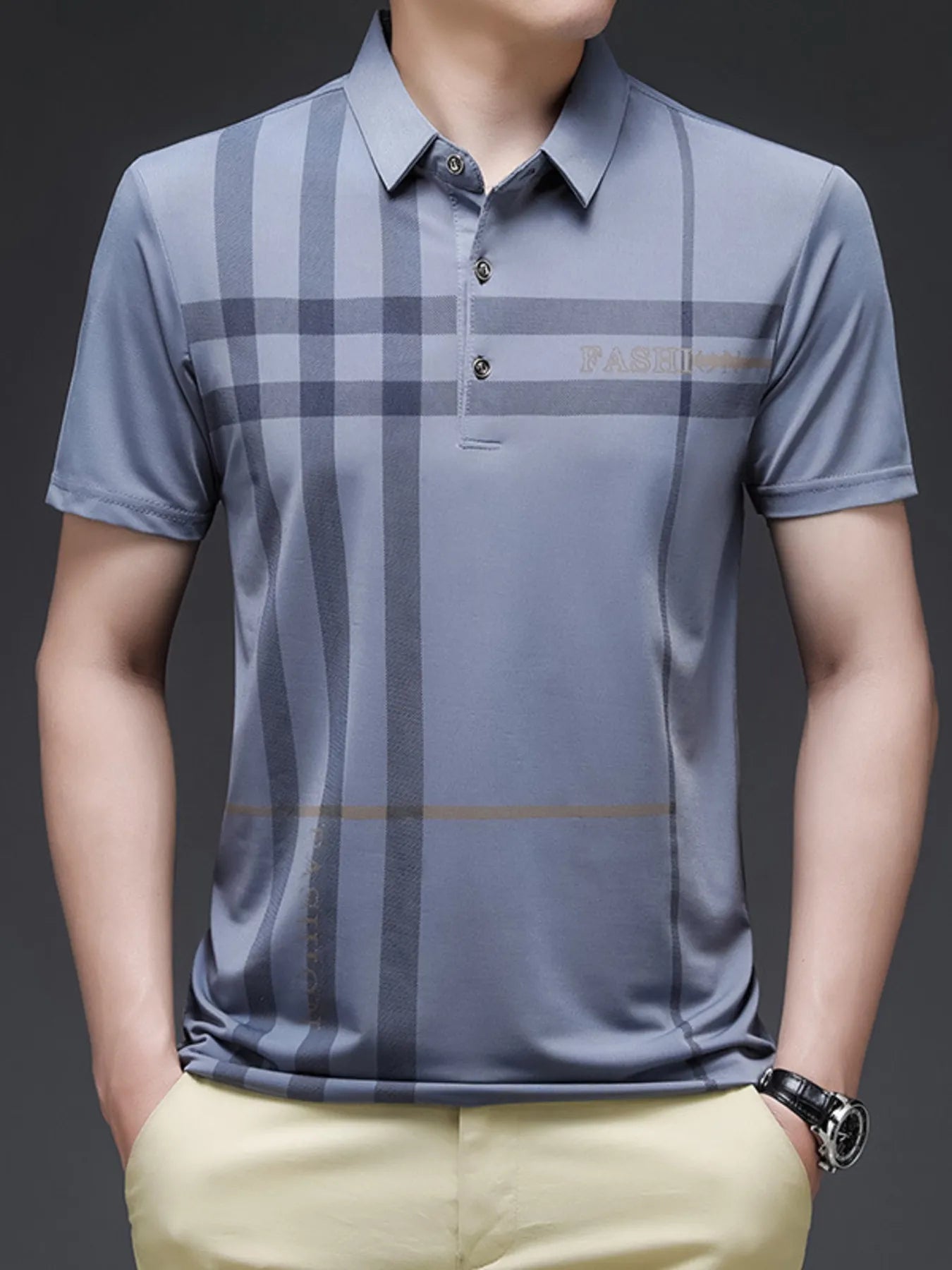 Men's Plus Size Plaid Pattern Short Sleeve Polo Shirt - Premium Men's Polo shirt from Trendsi - Just $28.99! Shop now at Handbags Specialist Headquarter