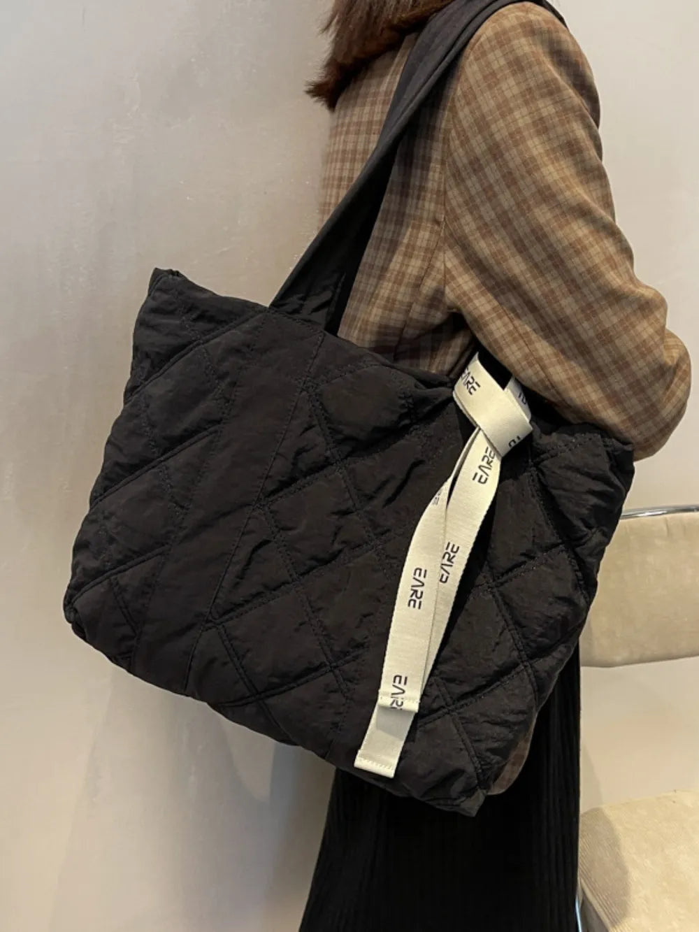 Quilted Nylon Large Tote Bag - Premium Tote Bag from Trendsi - Just $39.99! Shop now at Handbags Specialist Headquarter