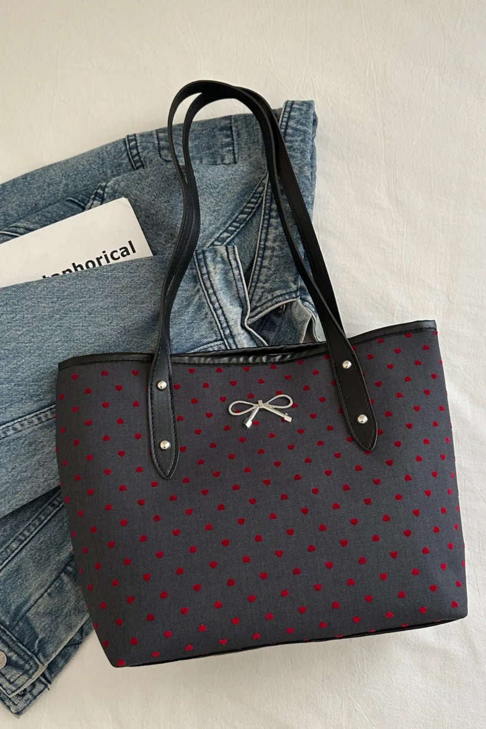 Bow Trim Polyester Tote Bag - Premium Tote Bag from Trendsi - Just $39.99! Shop now at Handbags Specialist Headquarter