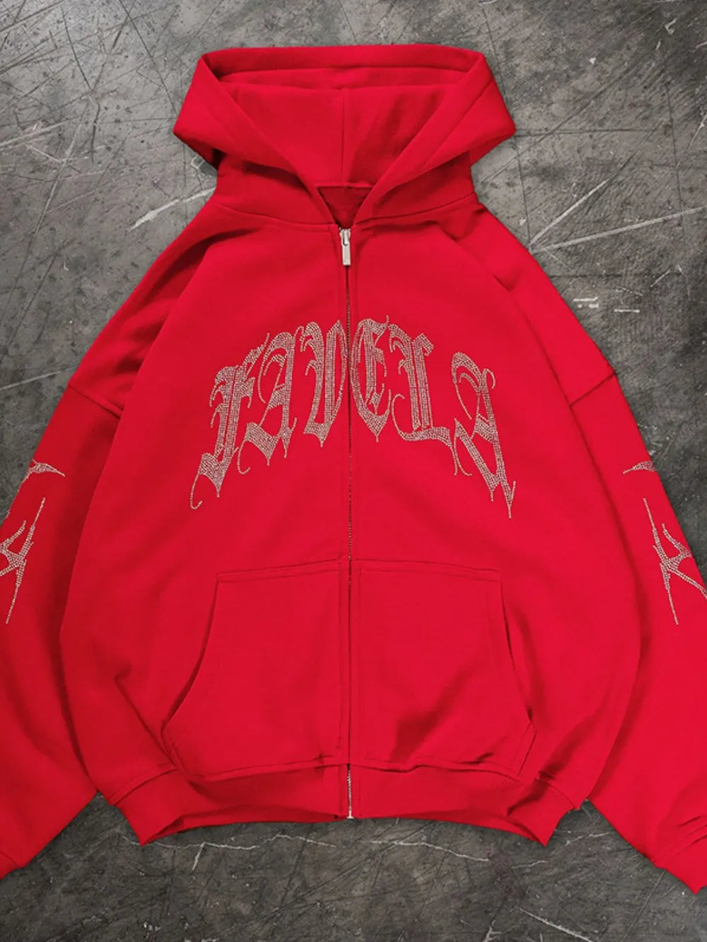 Men's Rhinestone Letter Zip Up Long Sleeve Hoodie - Premium Men's Sweatshirts from Trendsi - Just $31.02! Shop now at Handbags Specialist Headquarter