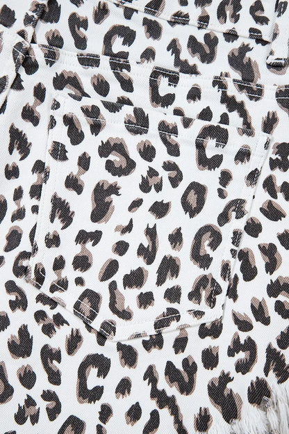 Leopard Frayed Hem Denim Shorts - Premium Women / Jeans & Denim from Trendsi - Just $33! Shop now at Handbags Specialist Headquarter