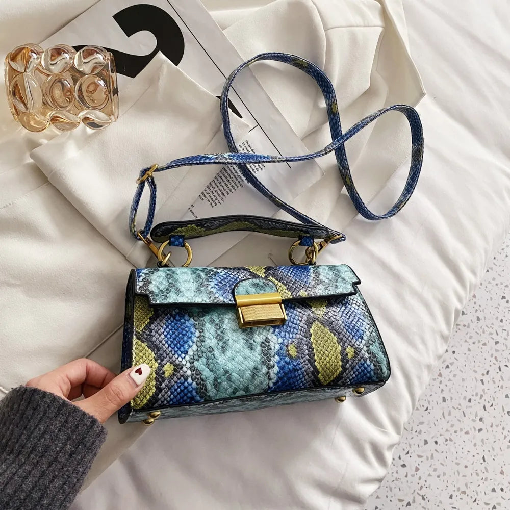 PU Leather Snakeskin Print Crossbody Bag - Premium Crossbody Bag from Trendsi - Just $35.99! Shop now at Handbags Specialist Headquarter