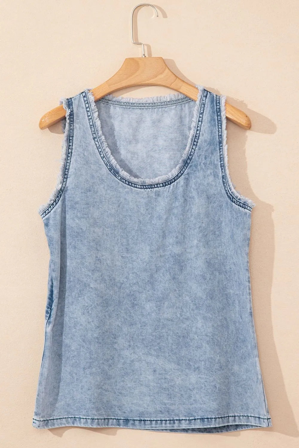 Mineral Wash Denim Frayed U Neck Sleeveless Top - Premium Women / Jeans & Denim from Trendsi - Just $30.96! Shop now at Handbags Specialist Headquarter