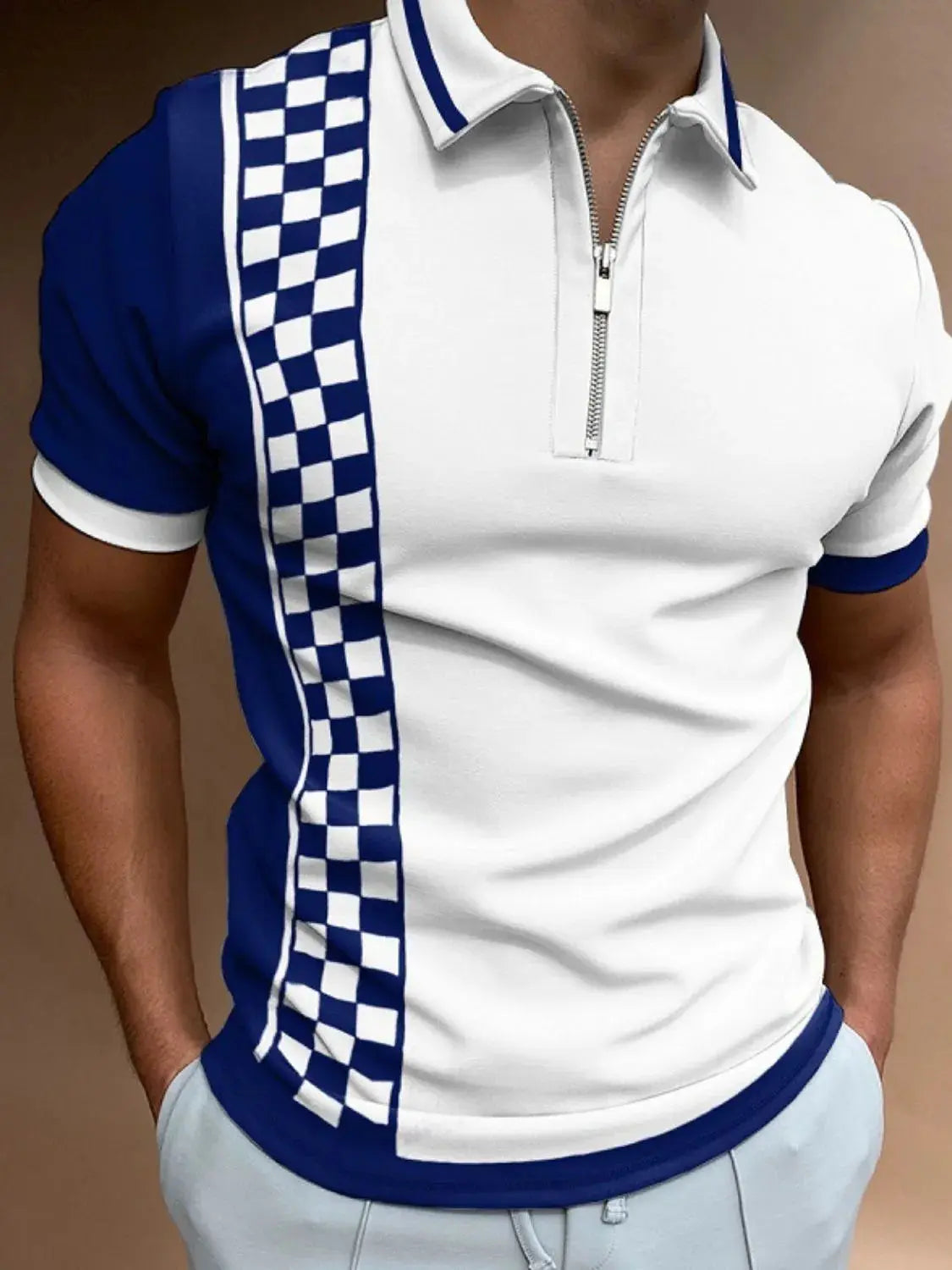 Men's Full Size Quarter Zip Short Sleeve Polo Plus Size.