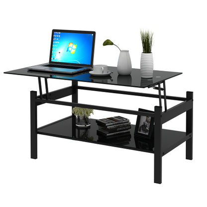 Elevate: Sleek 2-Layer Black Glass Coffee Table