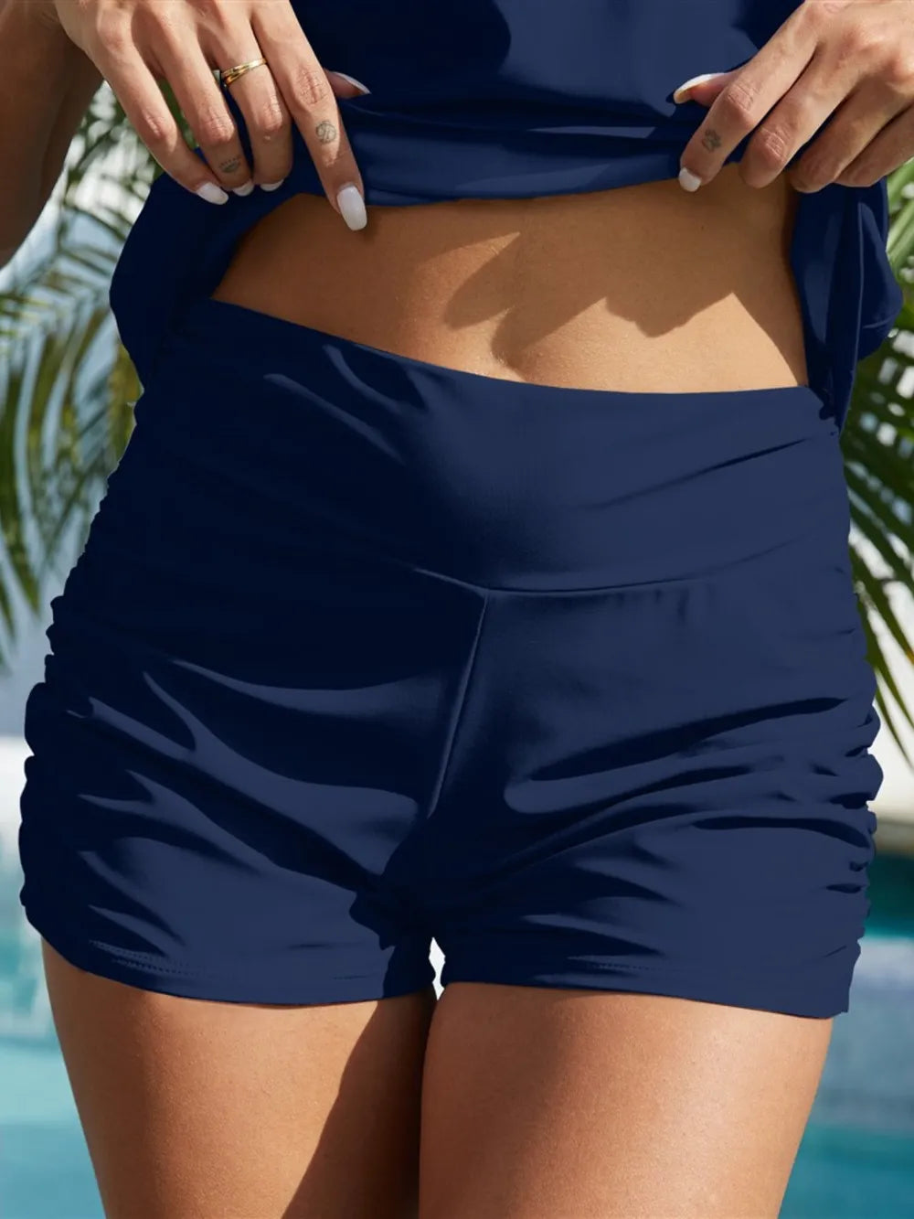 FAM-FAM Ruched Mid-Rise Waist Swim Shorts - Premium  from Trendsi - Just $26.99! Shop now at Handbags Specialist Headquarter