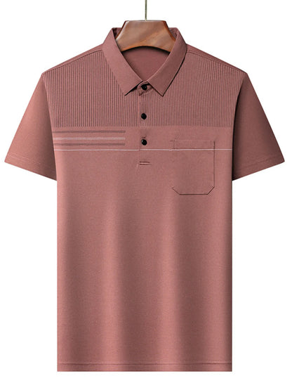 Men's Plus Size Classic Textured Stripe Casual Polo Shirt - Premium Men's Polo shirt from Trendsi - Just $33.99! Shop now at Handbags Specialist Headquarter