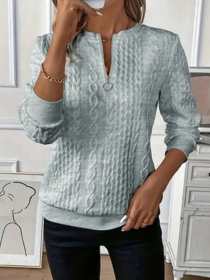 Texture Half Zip Long Sleeve Sweatshirt - Premium Tops from Trendsi - Just $22.16! Shop now at Handbags Specialist Headquarter