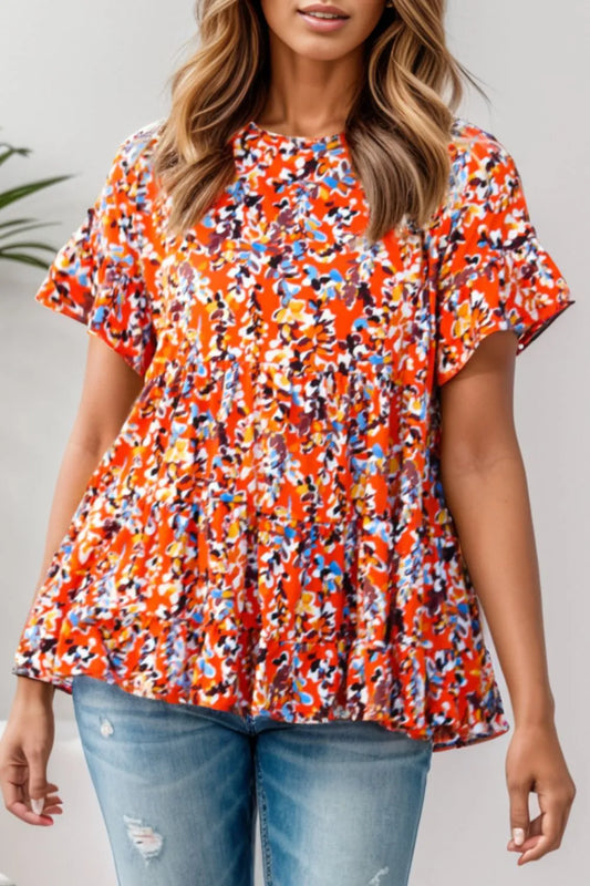 Plus Size Floral Round Neck Tiered Blouse - Premium Plus Size Shirts from Trendsi - Just $28! Shop now at Handbags Specialist Headquarter