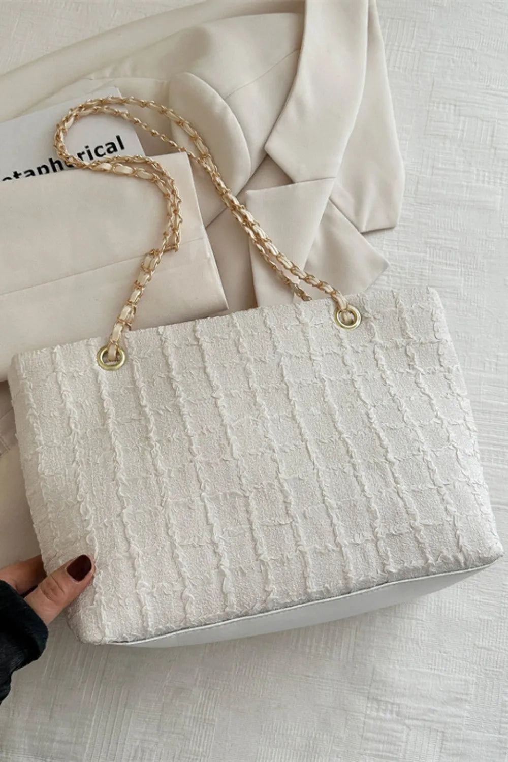 Polyester Texture Chain Tote bag - Premium Tote Bag from Trendsi - Just $39.99! Shop now at Handbags Specialist Headquarter