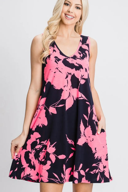 Heimish Full Size Floral V-Neck Tank Dress with Pockets - Premium Dresses from Trendsi - Just $35.99! Shop now at Handbags Specialist Headquarter