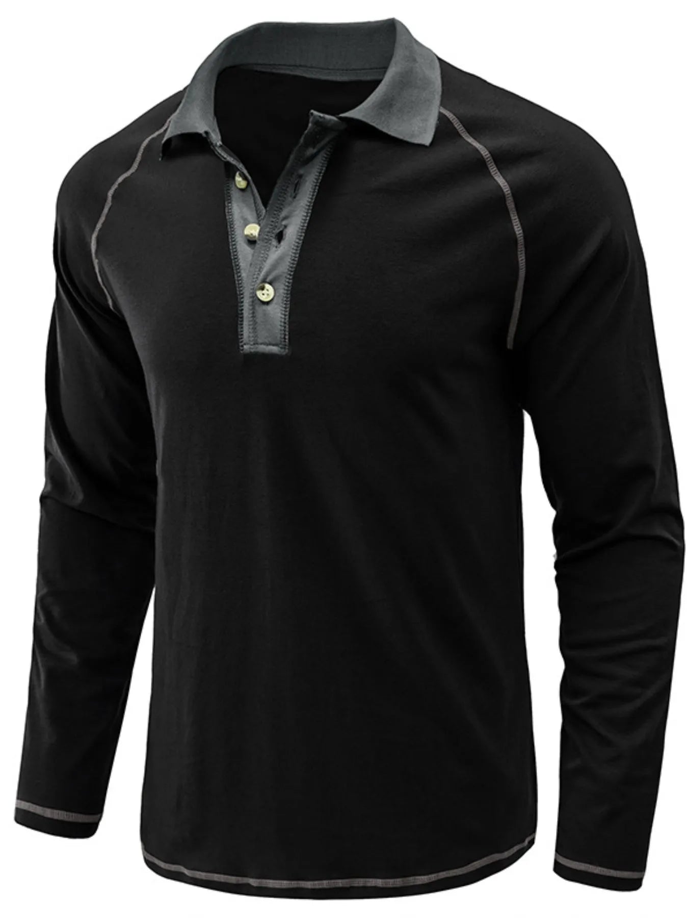 Men's Contrast Collar Long Sleeve Polo Shirt - Premium Men's Polo shirt from Trendsi - Just $41.96! Shop now at Handbags Specialist Headquarter
