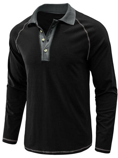 Men's Contrast Collar Long Sleeve Polo Shirt - Premium Men's Polo shirt from Trendsi - Just $41.96! Shop now at Handbags Specialist Headquarter