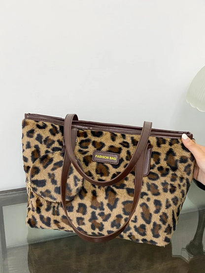 Leopard Faux Fur Tote Bag with Coin Purse - Premium Tote Bag from Trendsi - Just $39.99! Shop now at Handbags Specialist Headquarter