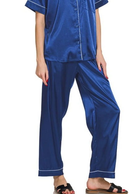 Zenana Satin Short Sleeve Top and Pants Pajama Set - Premium Sleepwear from Trendsi - Just $44.99! Shop now at Handbags Specialist Headquarter