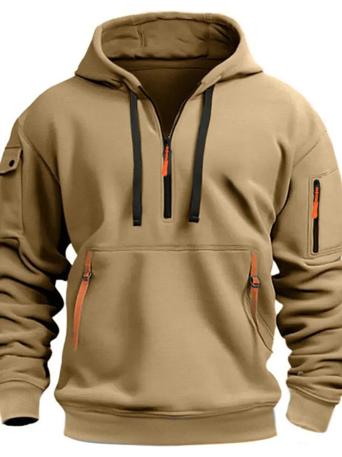 Men's Full Size Half Zip Drawstring Hoodie Plus Size - Premium Men's Sweatshirts from Trendsi - Just $33.20! Shop now at Handbags Specialist Headquarter