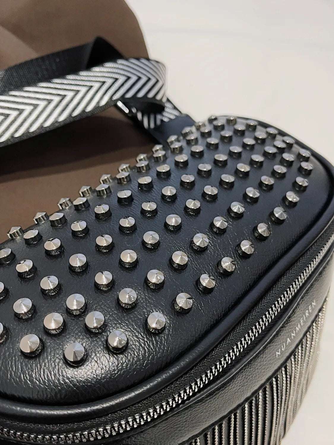 Fringe Studded PU Leather Crossbody Bag - Premium Crossbody Bag from Trendsi - Just $35.99! Shop now at Handbags Specialist Headquarter