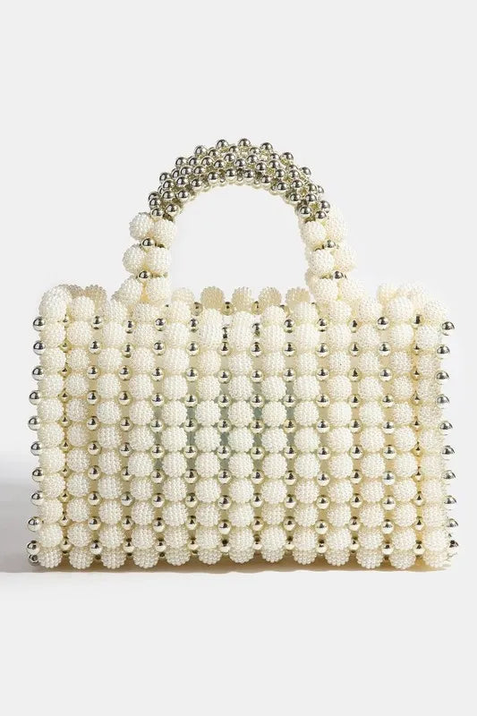 Fame Metallic and Pearl Cluster Beaded Handbag - Premium Tote Bag from Trendsi - Just $57.99! Shop now at Handbags Specialist Headquarter