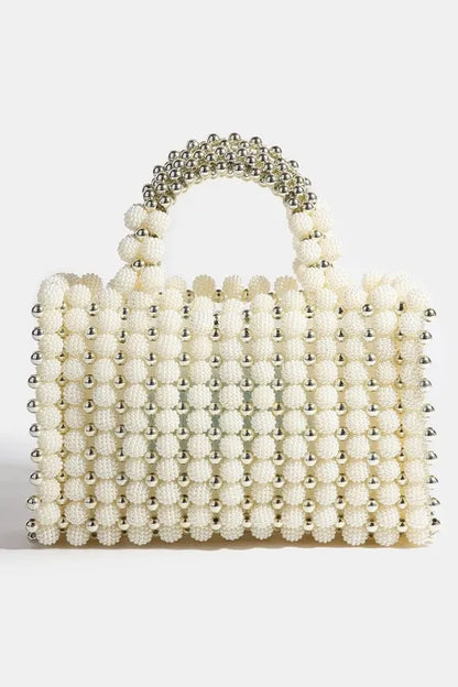 Fame Metallic and Pearl Cluster Beaded Handbag - Premium Tote Bag from Trendsi - Just $57.99! Shop now at Handbags Specialist Headquarter