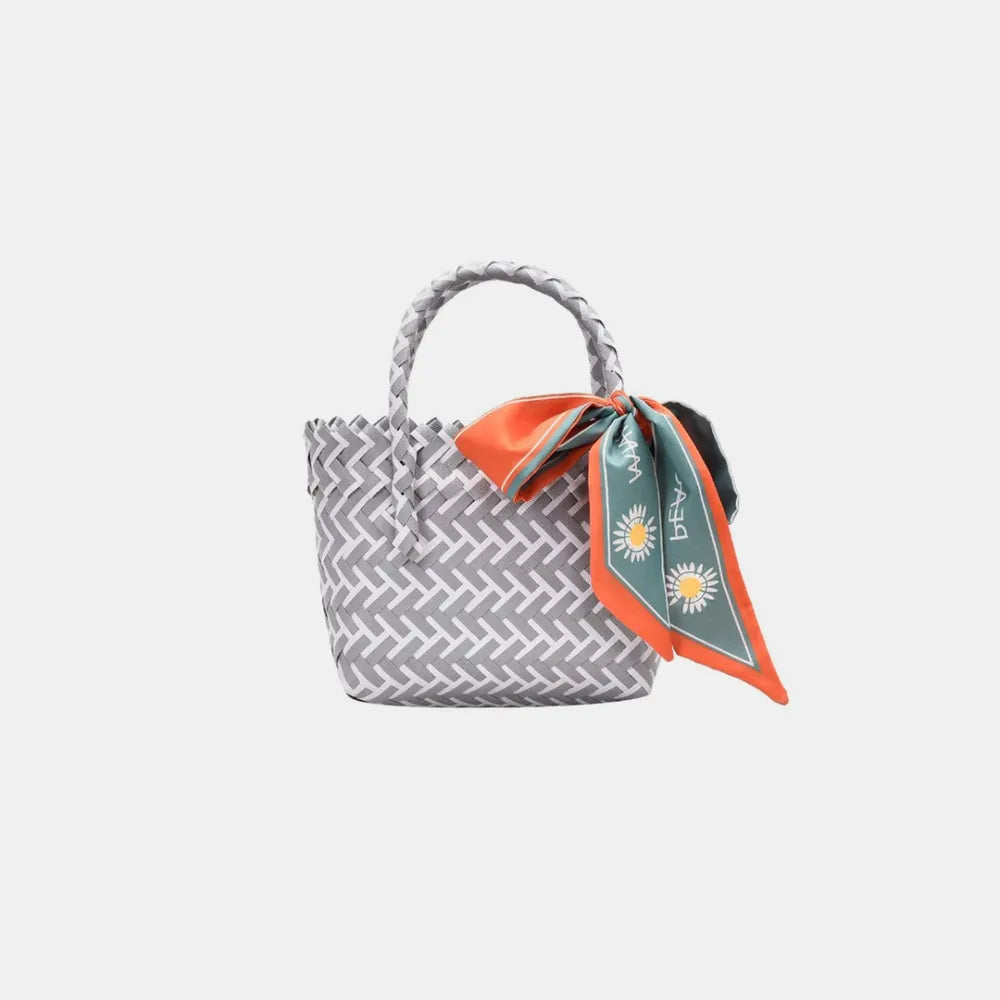 Contrast Woven Handbag with Ribbon - Premium Tote Bag from Trendsi - Just $39.99! Shop now at Handbags Specialist Headquarter