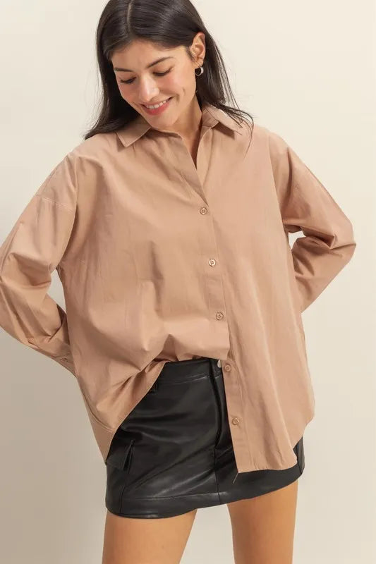 HYFVE Button Down Long Sleeve Shirt - Premium Women's Down Shirt Tops from Trendsi - Just $37.90! Shop now at Handbags Specialist Headquarter