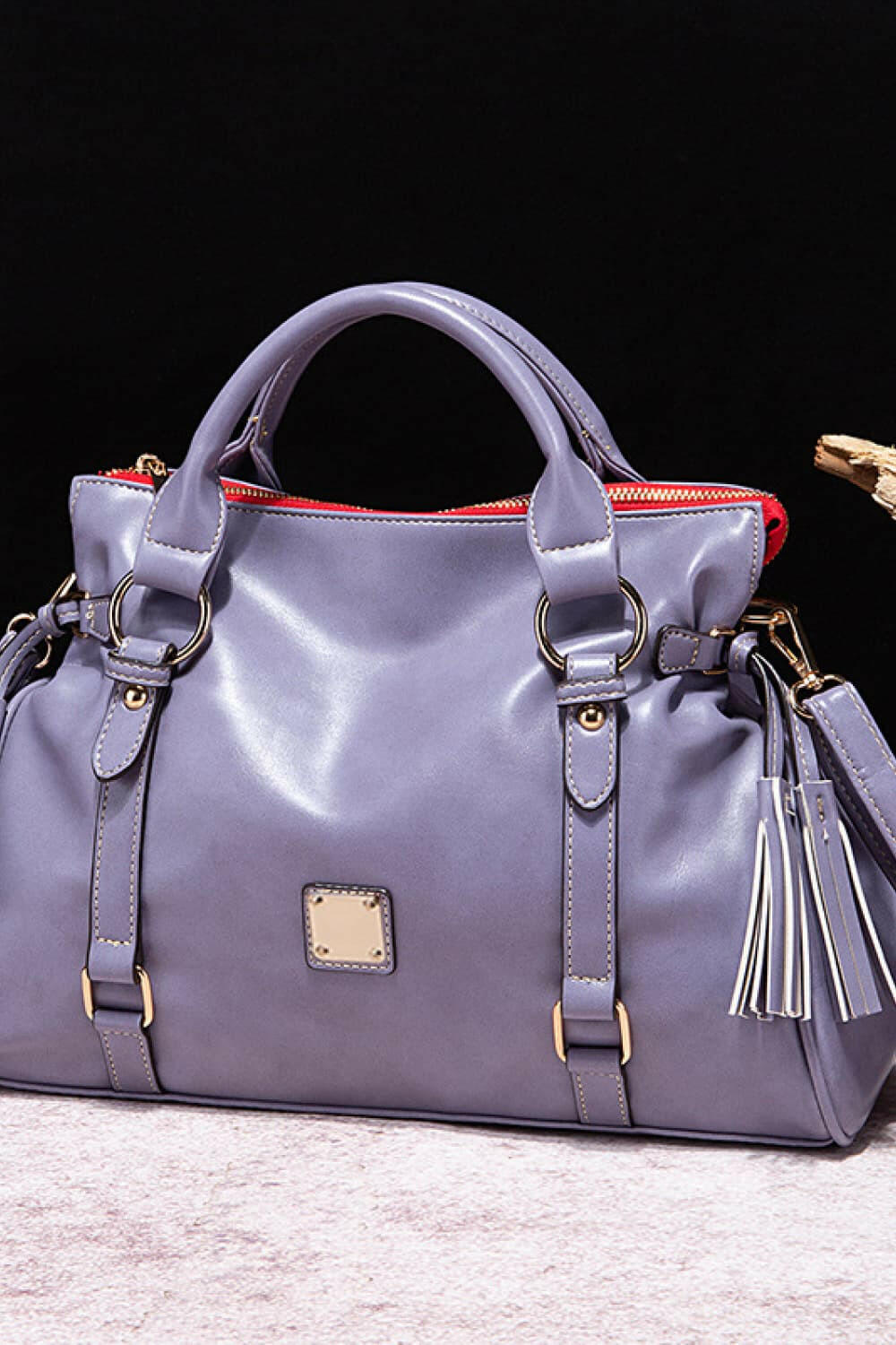 PU Leather Handbag with Tassels.