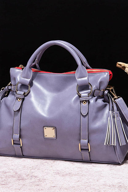 PU Leather Handbag with Tassels.