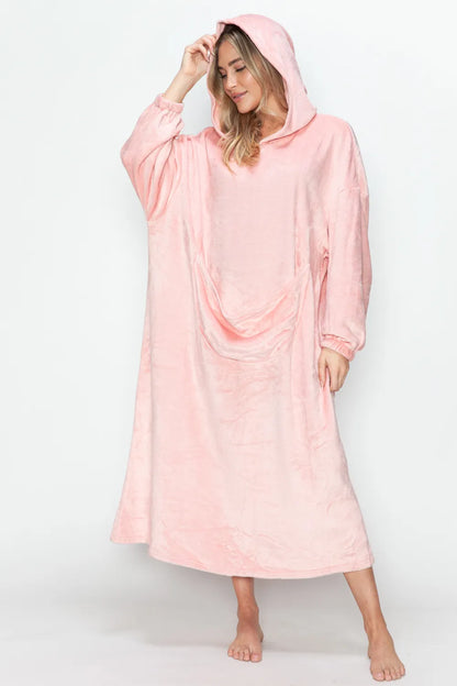 Double Take Full Size Pocketed Hooded Midi Lounge Dress - Premium Sleepwear from Trendsi - Just $44.66! Shop now at Handbags Specialist Headquarter