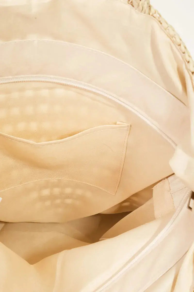 Fame Straw Braided Beach Tote Bag.