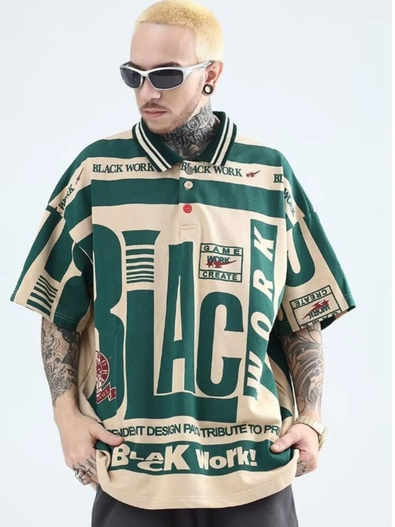 Men's Plus Size Letter Print Half Sleeve Polo Shirt - Premium Men's Polo shirt from Trendsi - Just $23.99! Shop now at Handbags Specialist Headquarter