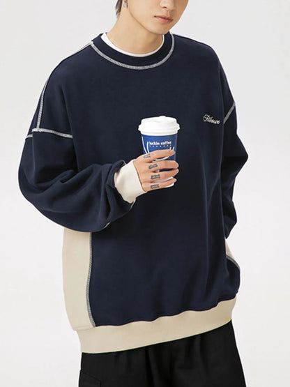 Men's Contrast Round Neck Drop Shoulder Sweatshirt - Premium Men's Sweatshirts from Trendsi - Just $47.38! Shop now at Handbags Specialist Headquarter