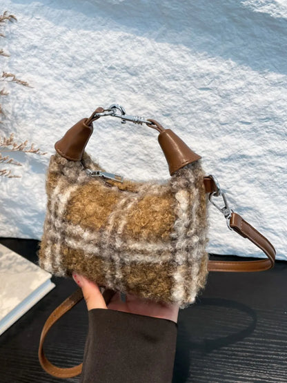 Fuzzy Polyester Mini Handbag with Zipper - Premium Tote Bag from Trendsi - Just $39.99! Shop now at Handbags Specialist Headquarter