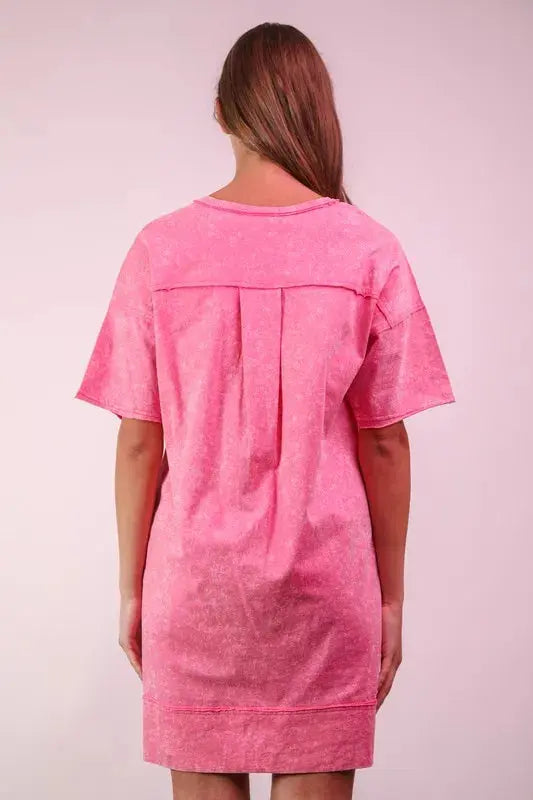 VERY J Plus Size Mineral Washed Knit Shift Mini Dress.