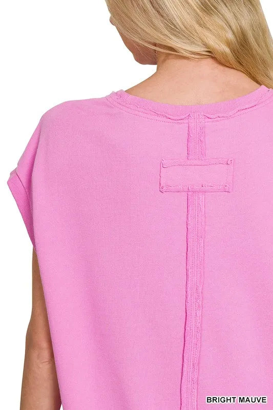 Zenana French Terry Round Neck Cap Sleeve T-Shirt - Premium Women / Tops from Trendsi - Just $20.48! Shop now at Handbags Specialist Headquarter